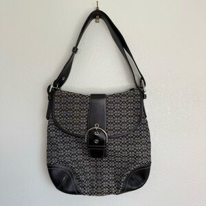 Coach Signature Jacquard Logo Black/Gray Canvas Crossbody Bag #F3K-6377